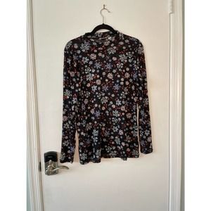 LOGO Layers By Lori Goldstein Printed Sheer Mesh Mock Neck Top Size Large Floral